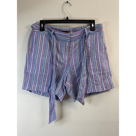 Talbots Petite 4P Blue Striped Shorts With Tie Belt Cotton & Linen Blend - Picture 3 of 12